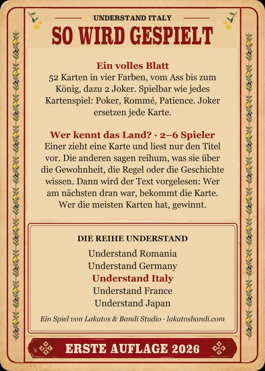 Understand Italy — Vorder- und Rückseite
