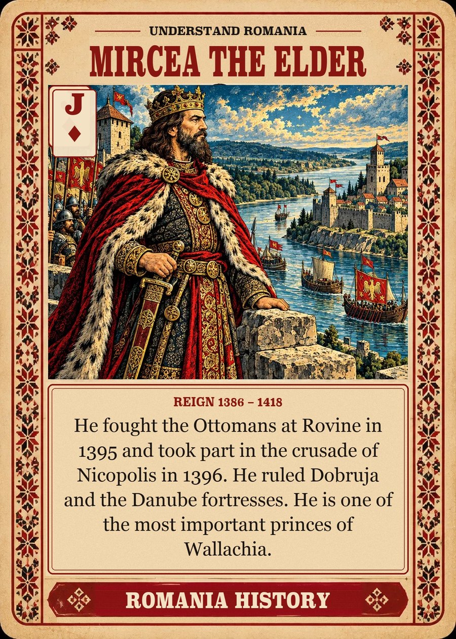 MIRCEA THE ELDER — reign 1386 – 1418. He fought the Ottomans at Rovine in 1395 and took part in the crusade of Nicopolis in 1396. He ruled Dobruja and the Danube fortresses. He is one of the most important princes of Wallachia.