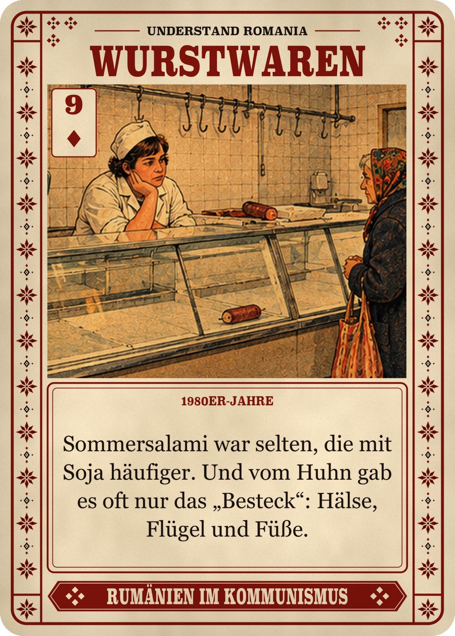 WURSTWAREN — 1980er-Jahre. Sommersalami war selten, die mit Soja häufiger. Und vom Huhn gab es oft nur das „Besteck“: Hälse, Flügel und Füße.