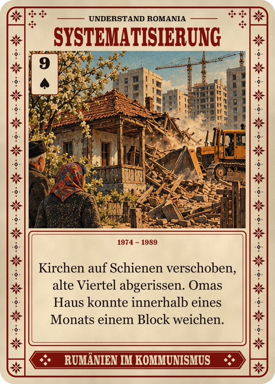 SYSTEMATISIERUNG — 1974 – 1989. Kirchen auf Schienen verschoben, alte Viertel abgerissen. Omas Haus konnte innerhalb eines Monats einem Block weichen.
