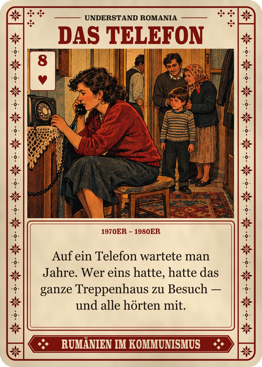DAS TELEFON — 1970er – 1980er. Auf ein Telefon wartete man Jahre. Wer eins hatte, hatte das ganze Treppenhaus zu Besuch — und alle hörten mit.