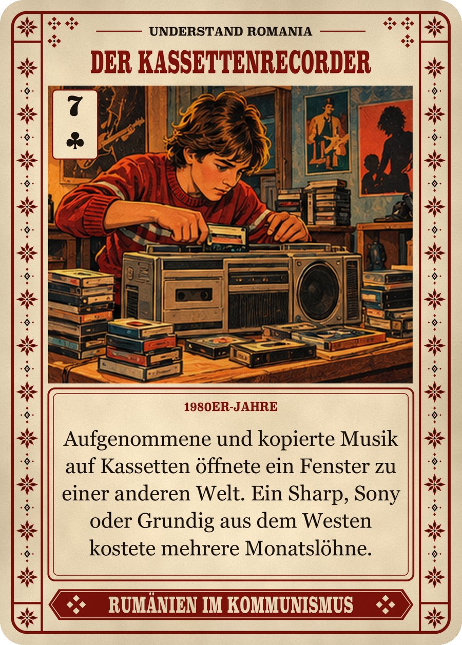 DER KASSETTENRECORDER — 1980er-Jahre. Aufgenommene und kopierte Musik auf Kassetten öffnete ein Fenster zu einer anderen Welt. Ein Sharp, Sony oder Grundig aus dem Westen kostete mehrere Monatslöhne.