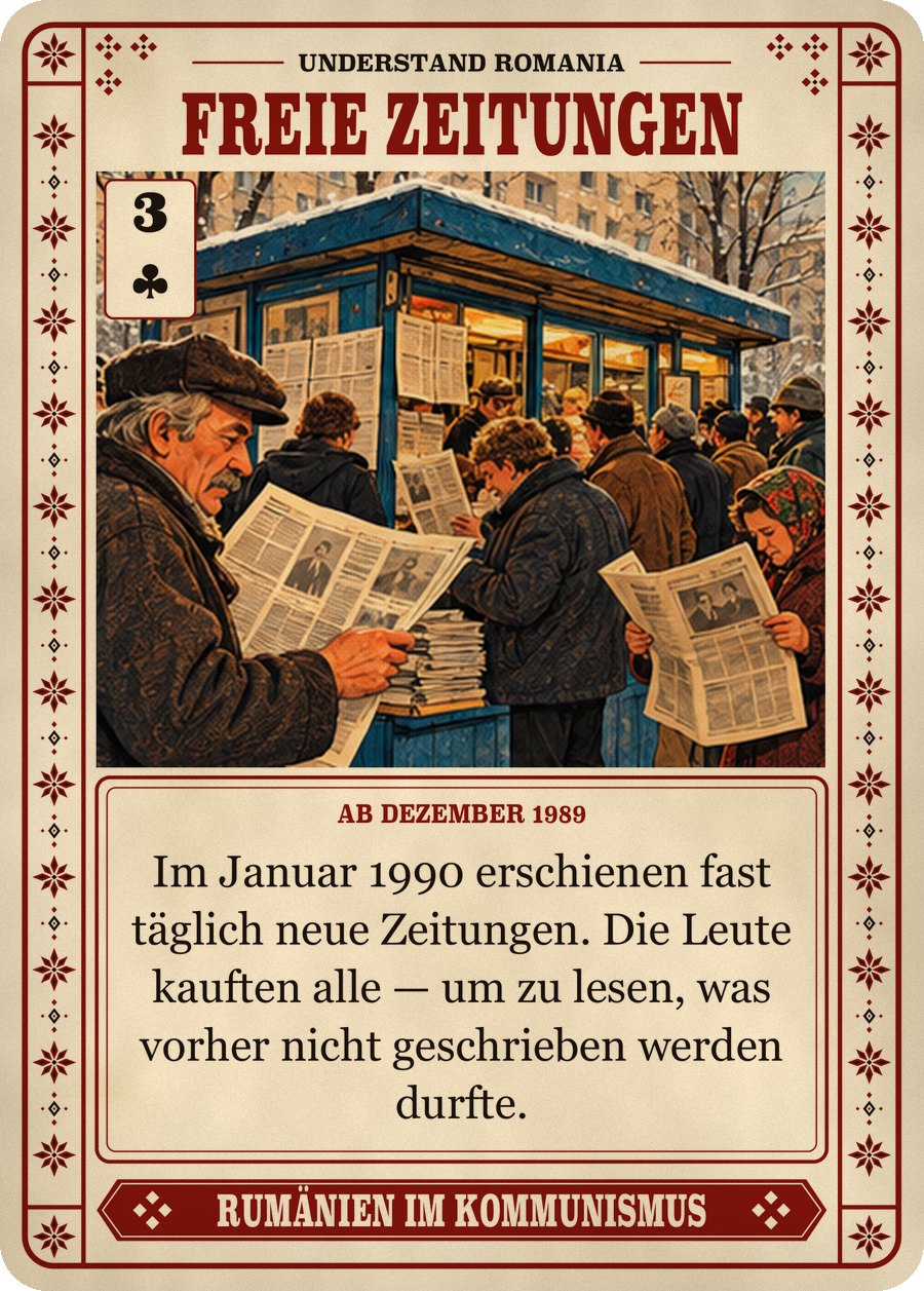 FREIE ZEITUNGEN — ab Dezember 1989. Im Januar 1990 erschienen fast täglich neue Zeitungen. Die Leute kauften alle — um zu lesen, was vorher nicht geschrieben werden durfte.