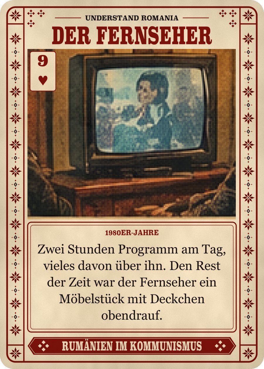 DER FERNSEHER — 1980er-Jahre. Zwei Stunden Programm am Tag, vieles davon über ihn. Den Rest der Zeit war der Fernseher ein Möbelstück mit Deckchen obendrauf.