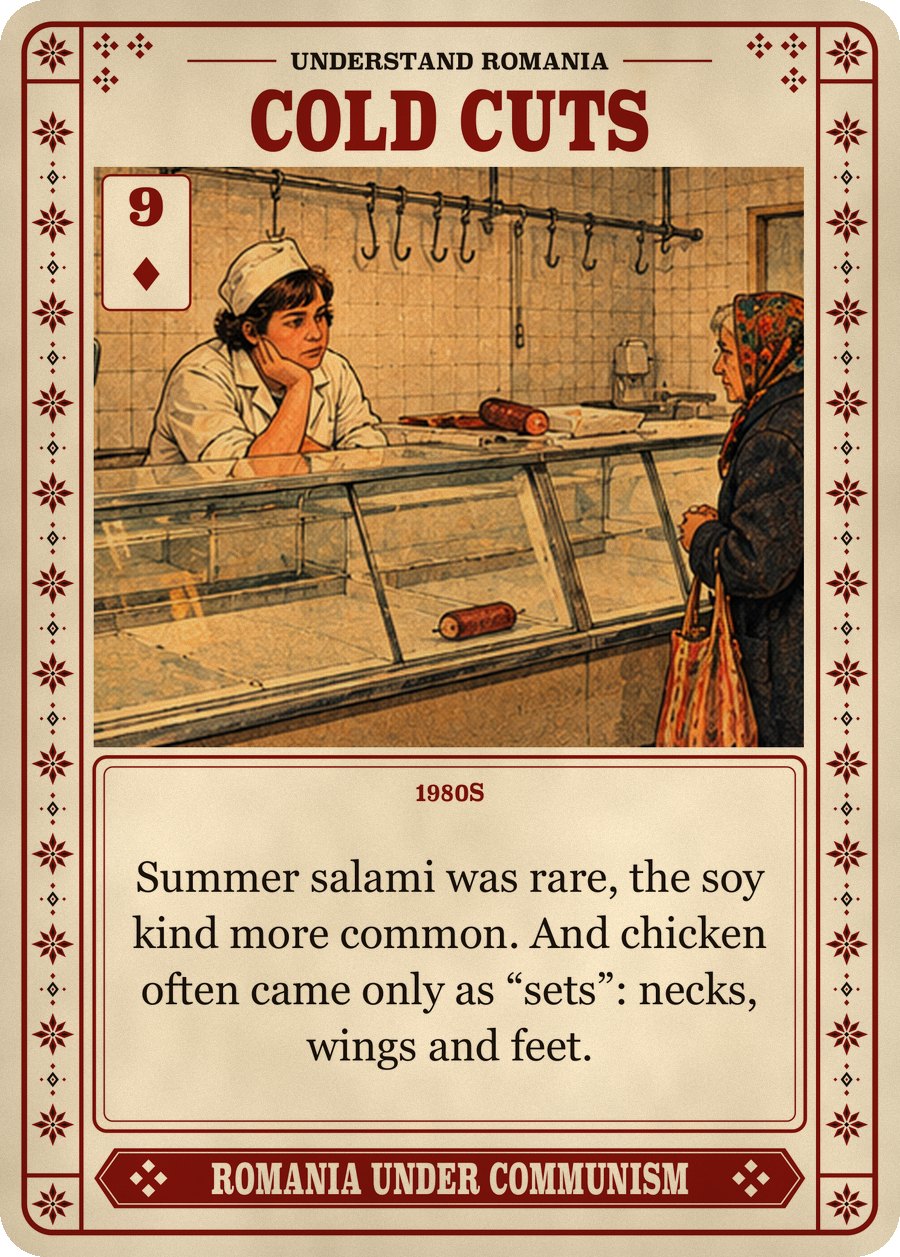 COLD CUTS — 1980s. Summer salami was rare, the soy kind more common. And chicken often came only as “sets”: necks, wings and feet.