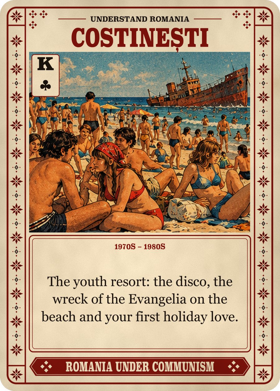 COSTINEȘTI — 1970s – 1980s. The youth resort: the disco, the wreck of the Evangelia on the beach and your first holiday love.