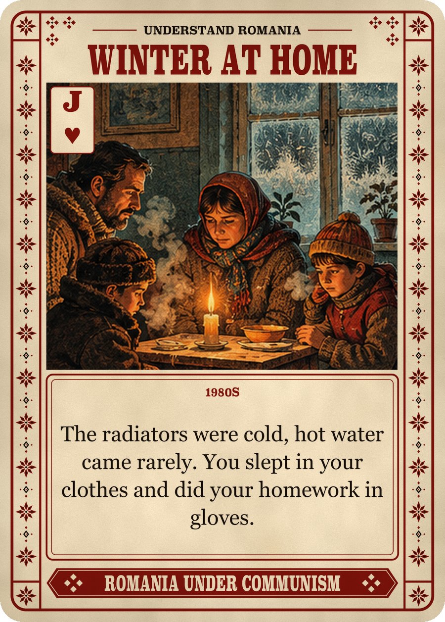 WINTER AT HOME — 1980s. The radiators were cold, hot water came rarely. You slept in your clothes and did your homework in gloves.