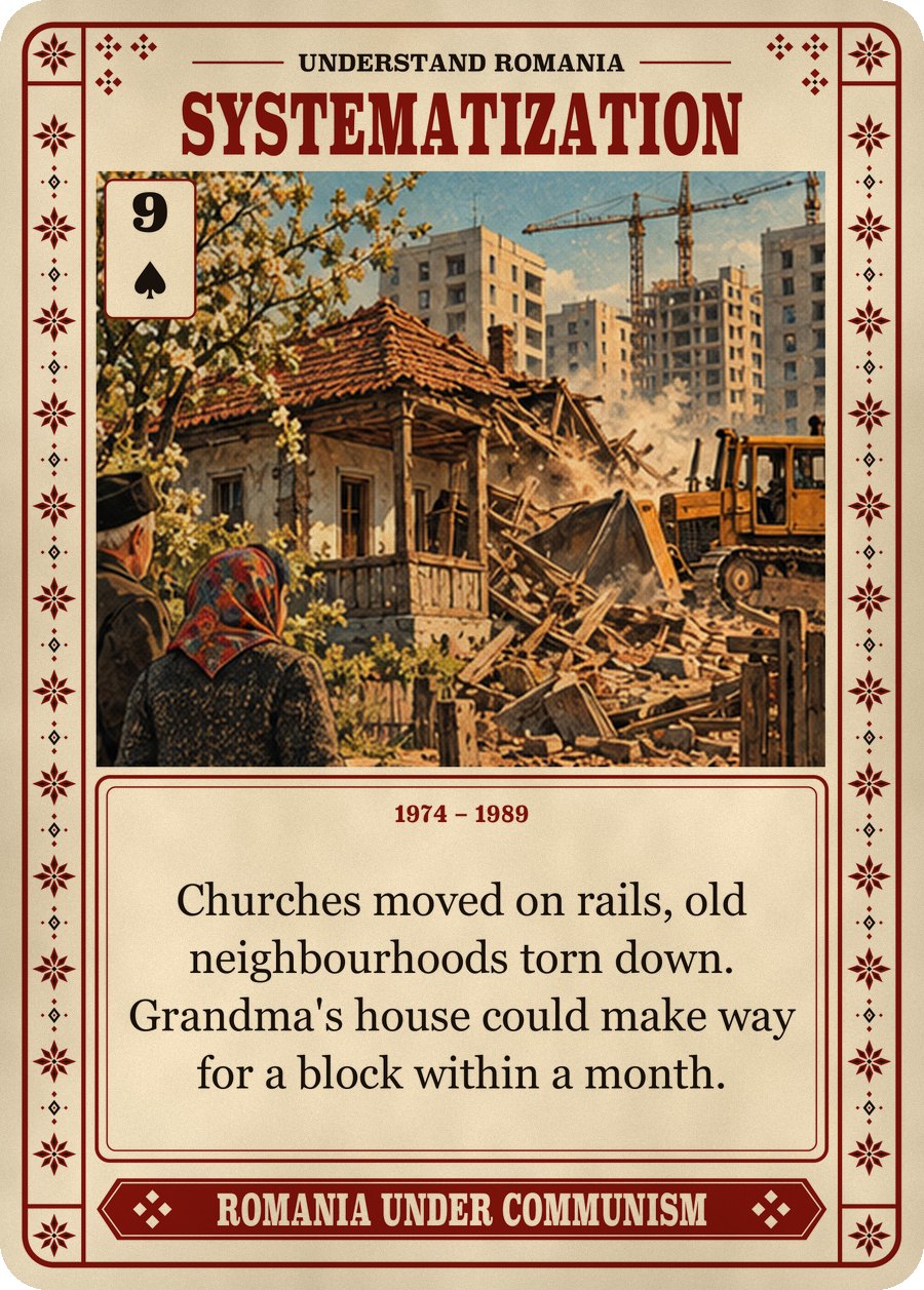 SYSTEMATIZATION — 1974 – 1989. Churches moved on rails, old neighbourhoods torn down. Grandma's house could make way for a block within a month.