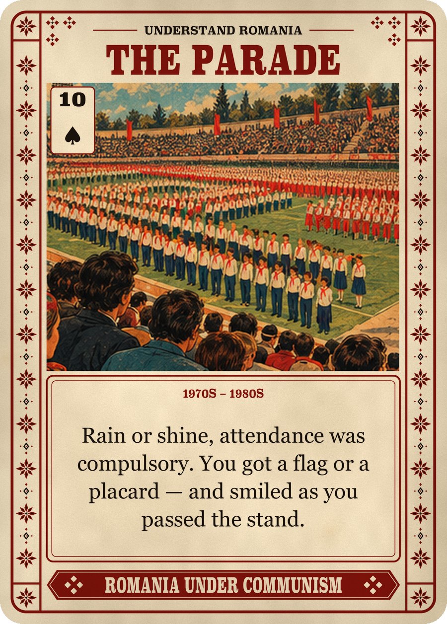 THE PARADE — 1970s – 1980s. Rain or shine, attendance was compulsory. You got a flag or a placard — and smiled as you passed the stand.