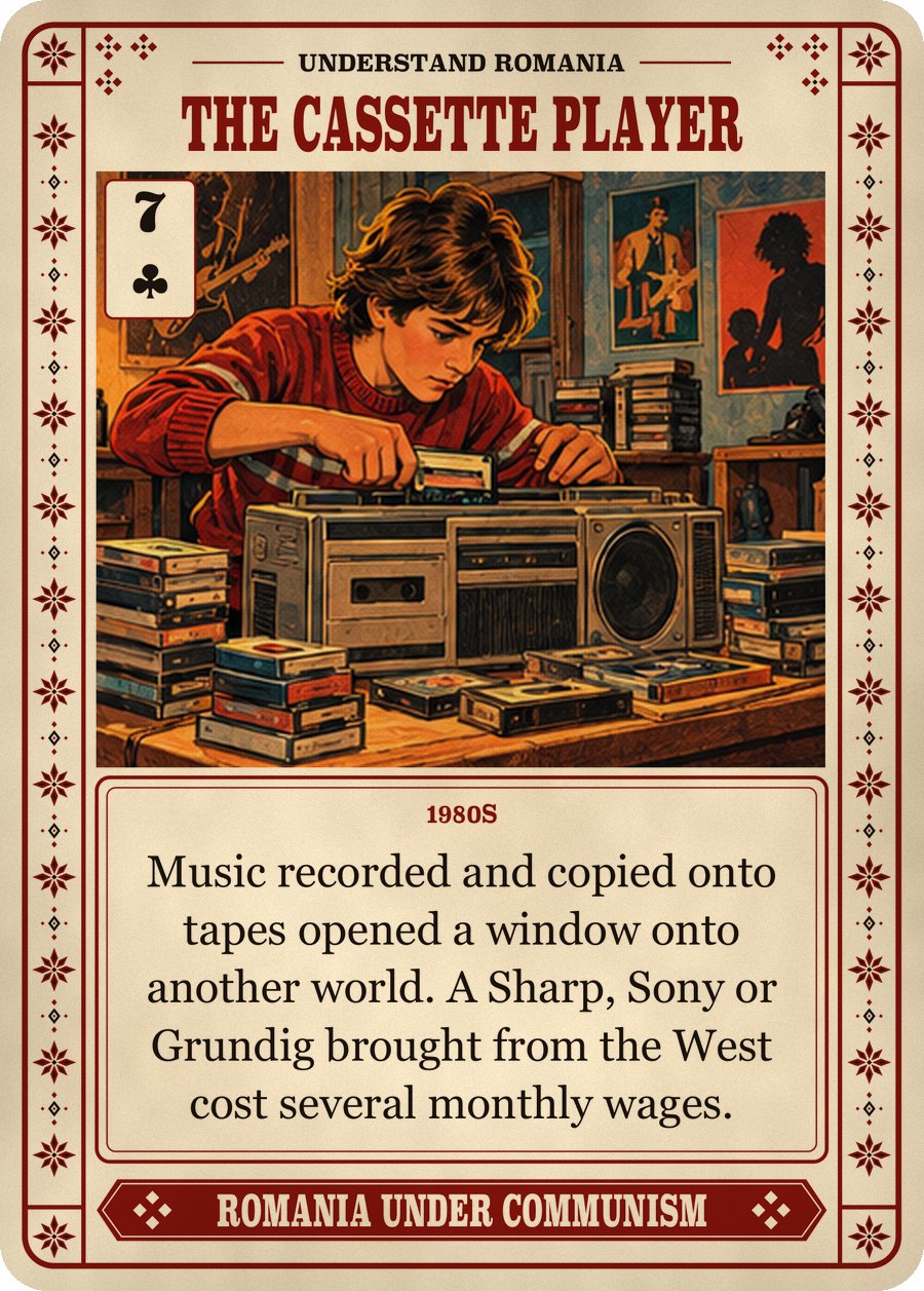 THE CASSETTE PLAYER — 1980s. Music recorded and copied onto tapes opened a window onto another world. A Sharp, Sony or Grundig brought from the West cost several monthly wages.