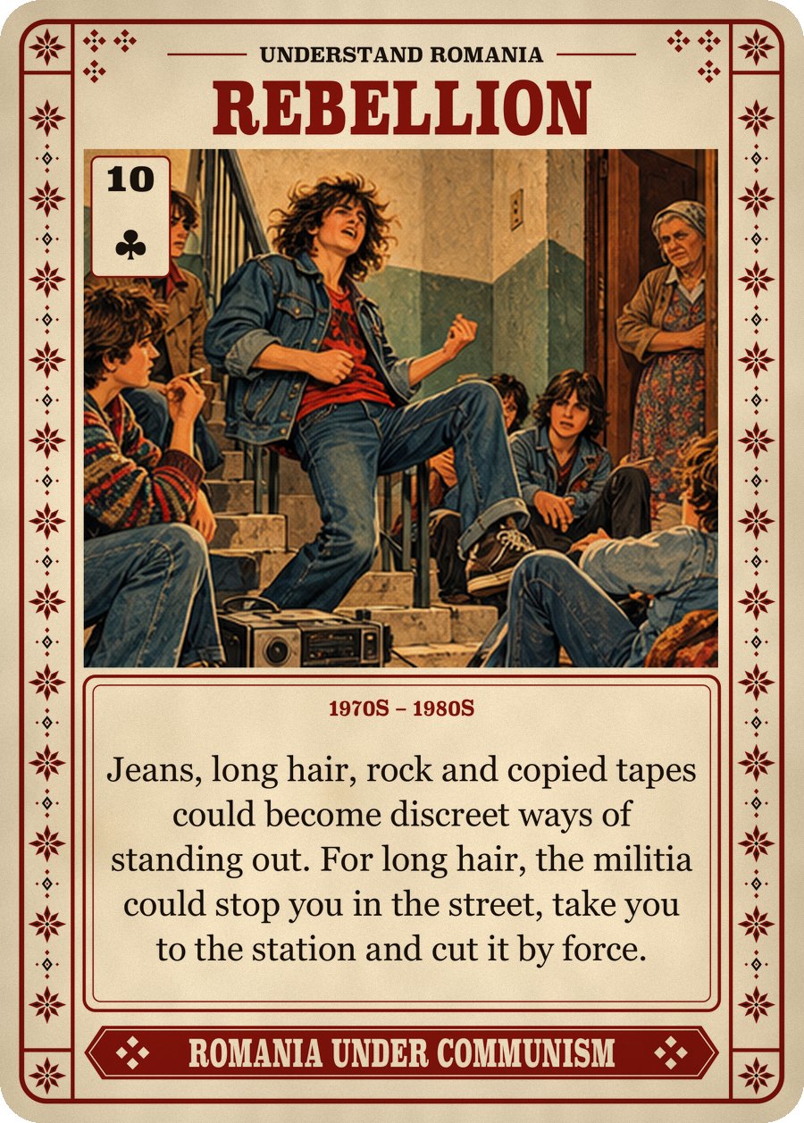 REBELLION — 1970s – 1980s. Jeans, long hair, rock and copied tapes could become discreet ways of standing out. For long hair, the militia could stop you in the street, take you to the station and cut it by force.