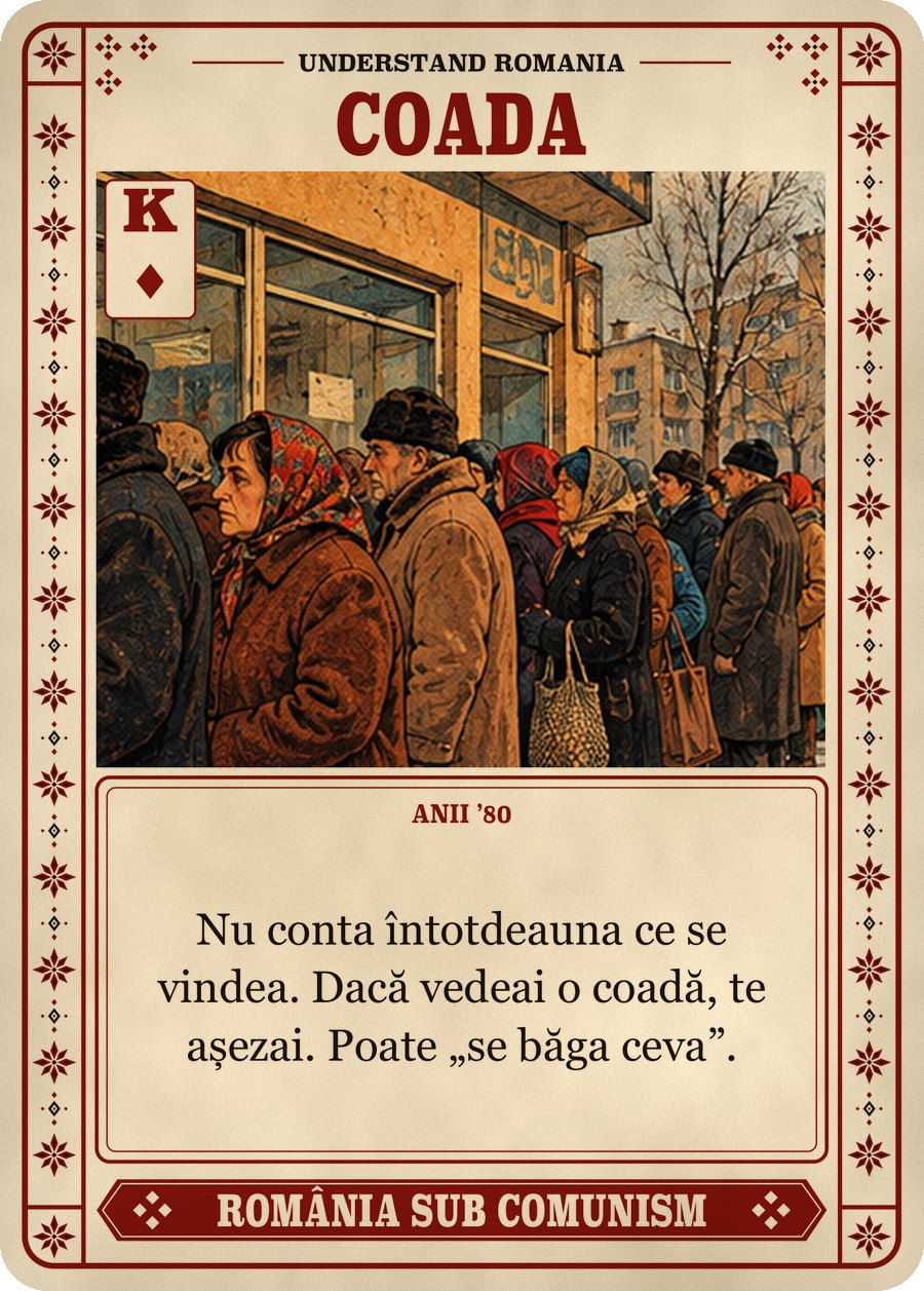 COADA — anii ’80. Nu conta întotdeauna ce se vindea. Dacă vedeai o coadă, te așezai. Poate „se băga ceva”.