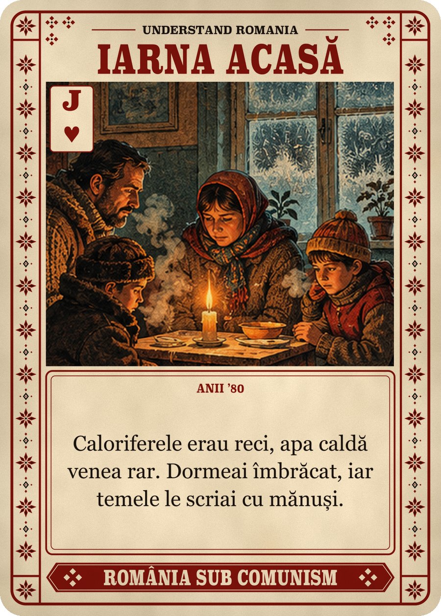 IARNA ACASĂ — anii ’80. Caloriferele erau reci, apa caldă venea rar. Dormeai îmbrăcat, iar temele le scriai cu mănuși.