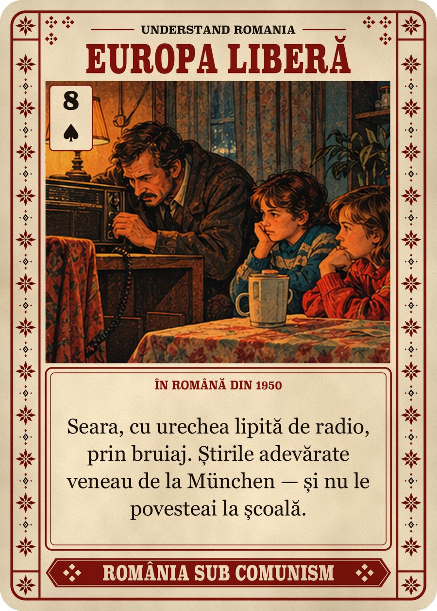 EUROPA LIBERĂ — în română din 1950. Seara, cu urechea lipită de radio, prin bruiaj. Știrile adevărate veneau de la München — și nu le povesteai la școală.