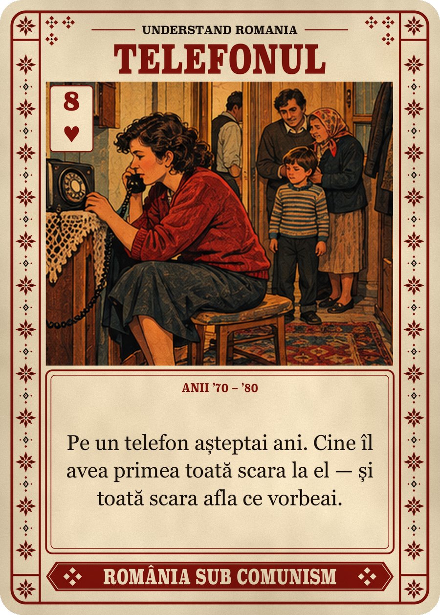 TELEFONUL — anii ’70 – ’80. Pe un telefon așteptai ani. Cine îl avea primea toată scara la el — și toată scara afla ce vorbeai.