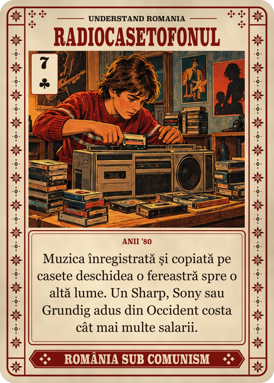 RADIOCASETOFONUL — anii ’80. Muzica înregistrată și copiată pe casete deschidea o fereastră spre o altă lume. Un Sharp, Sony sau Grundig adus din Occident costa cât mai multe salarii.