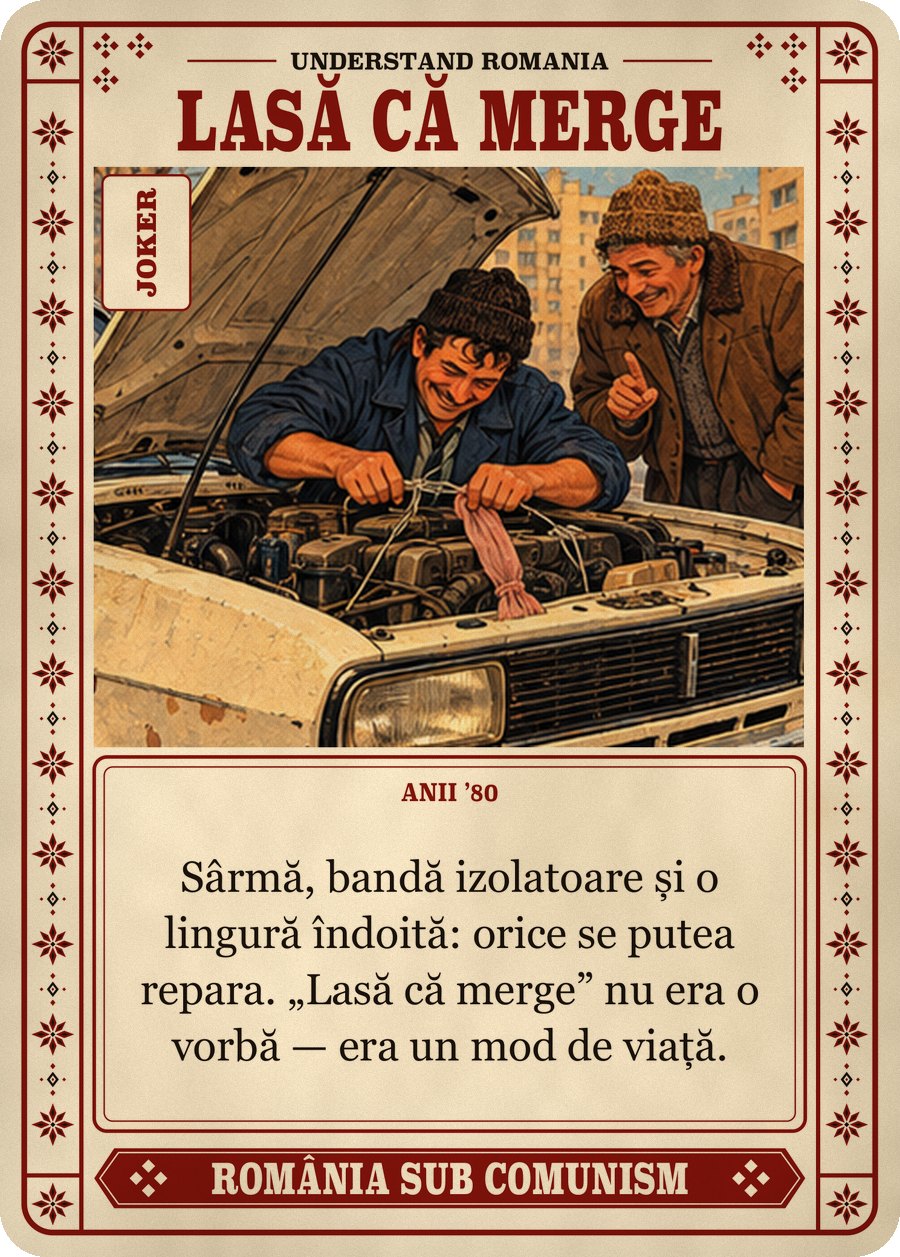 LASĂ CĂ MERGE — anii ’80. Sârmă, bandă izolatoare și o lingură îndoită: orice se putea repara. „Lasă că merge” nu era o vorbă — era un mod de viață.