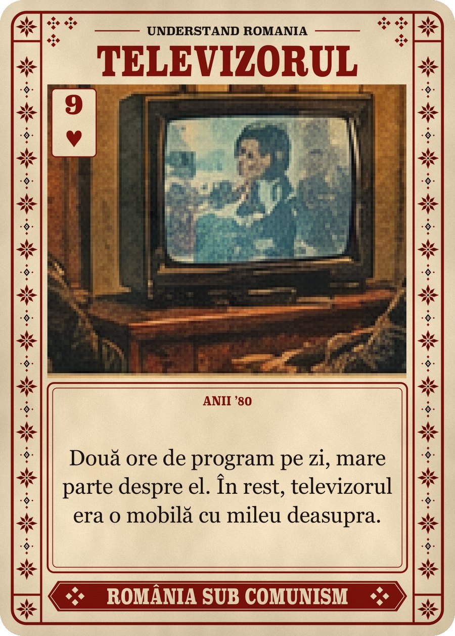 TELEVIZORUL — anii ’80. Două ore de program pe zi, mare parte despre el. În rest, televizorul era o mobilă cu mileu deasupra.