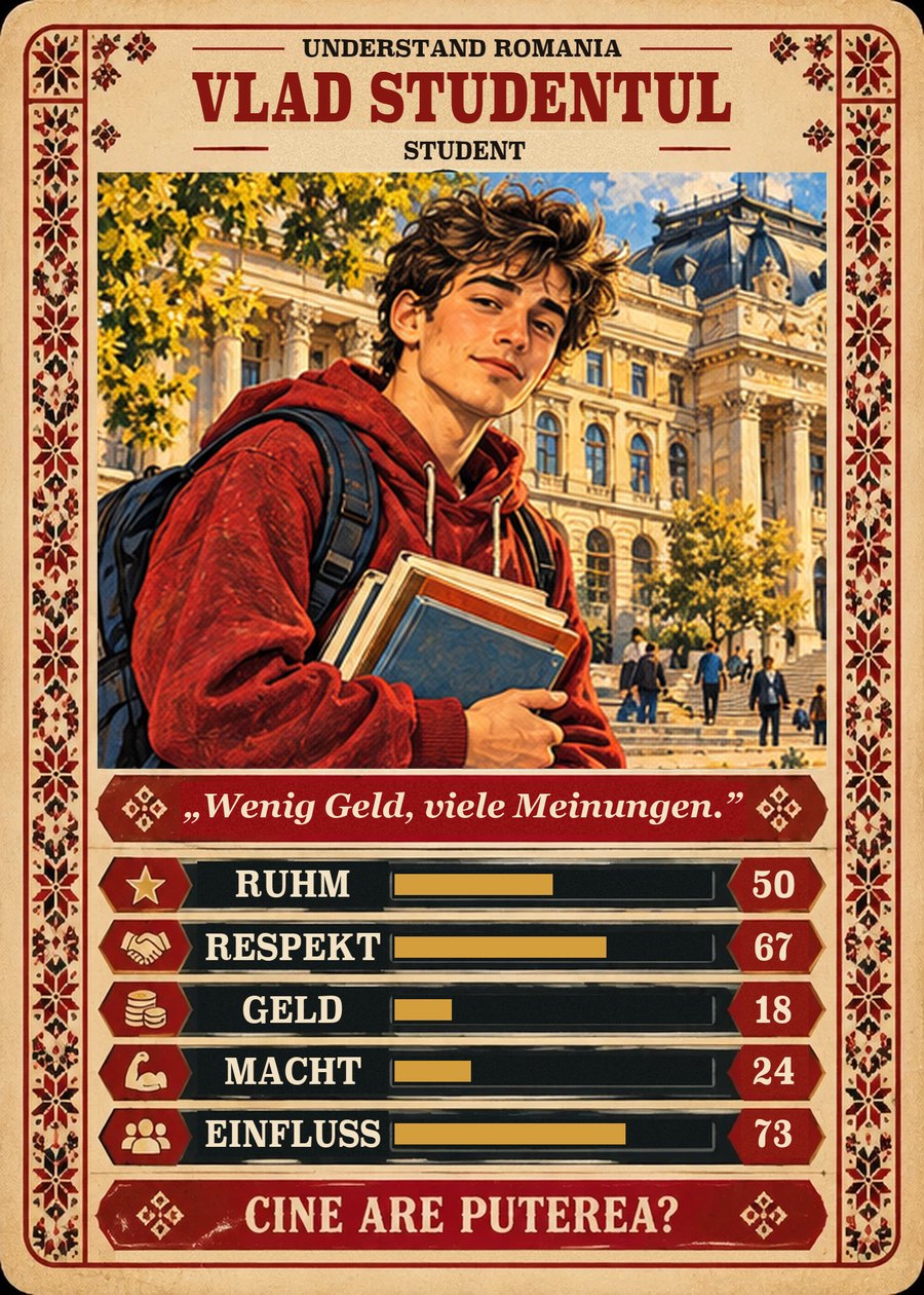 VLAD STUDENTUL — Student. Wenig Geld, viele Meinungen. (Ruhm 50, Respekt 67, Geld 18, Macht 24, Einfluss 73)