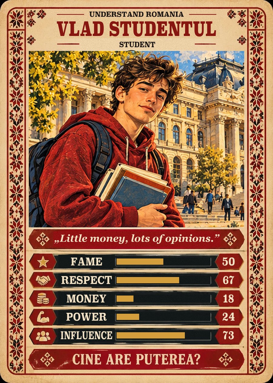 VLAD STUDENTUL — Student. Little money, lots of opinions. (Fame 50, Respect 67, Money 18, Power 24, Influence 73)