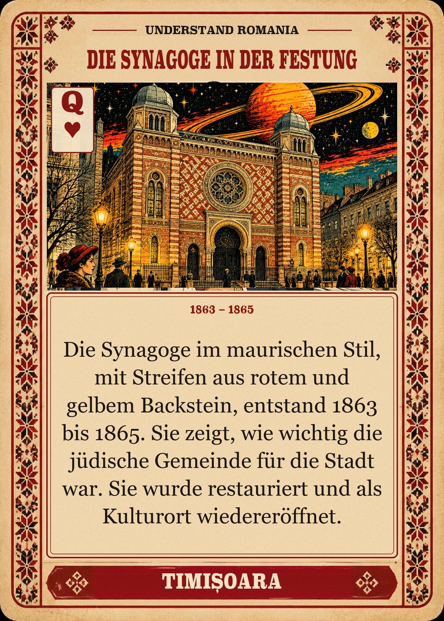 DIE SYNAGOGE IN DER FESTUNG — 1863 – 1865. Die Synagoge im maurischen Stil, mit Streifen aus rotem und gelbem Backstein, entstand 1863 bis 1865. Sie zeigt, wie wichtig die jüdische Gemeinde für die Stadt war. Sie wurde restauriert und als Kulturort wiedereröffnet.