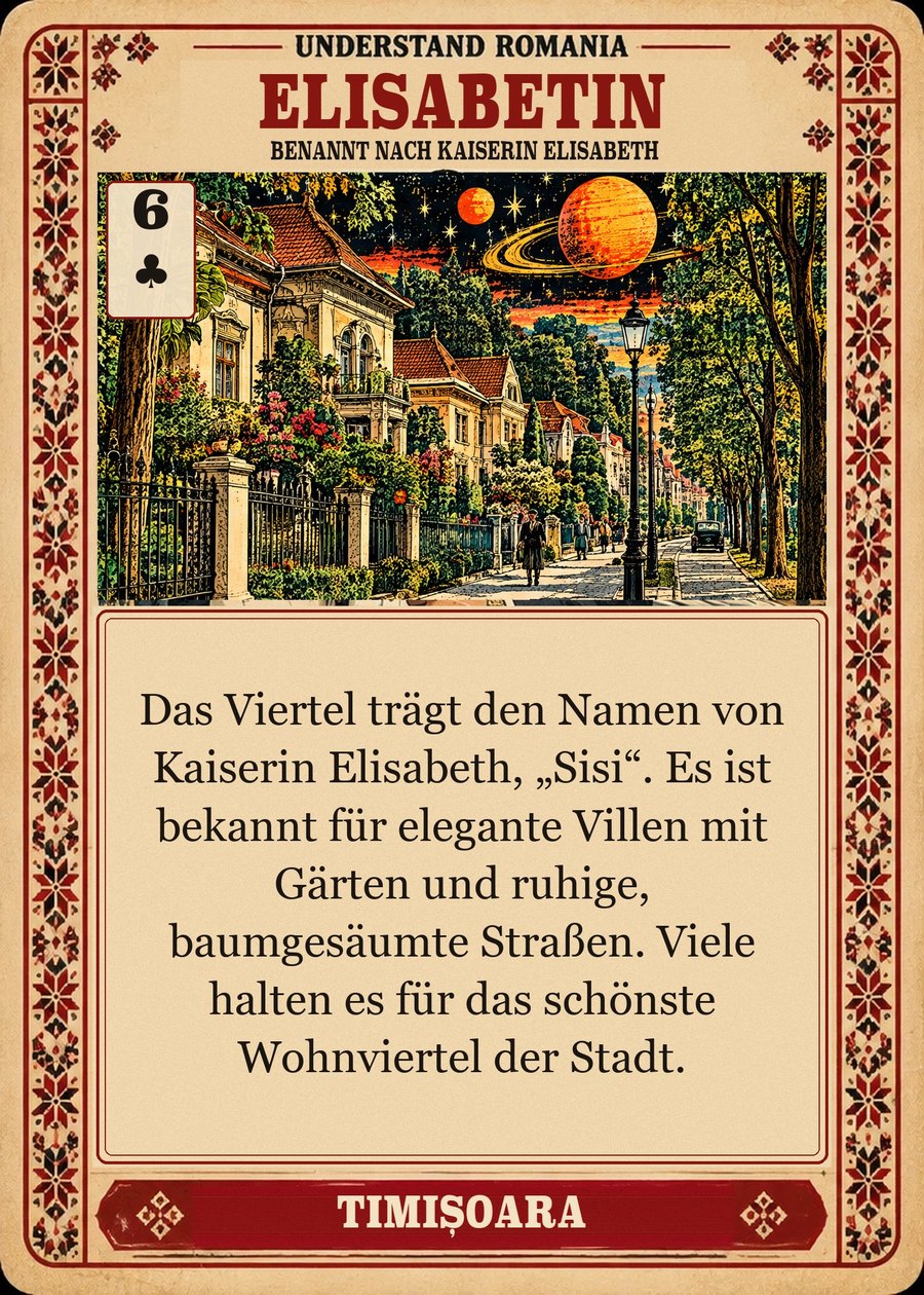 ELISABETIN — benannt nach Kaiserin Elisabeth. Das Viertel trägt den Namen von Kaiserin Elisabeth, „Sisi“. Es ist bekannt für elegante Villen mit Gärten und ruhige, baumgesäumte Straßen. Viele halten es für das schönste Wohnviertel der Stadt.