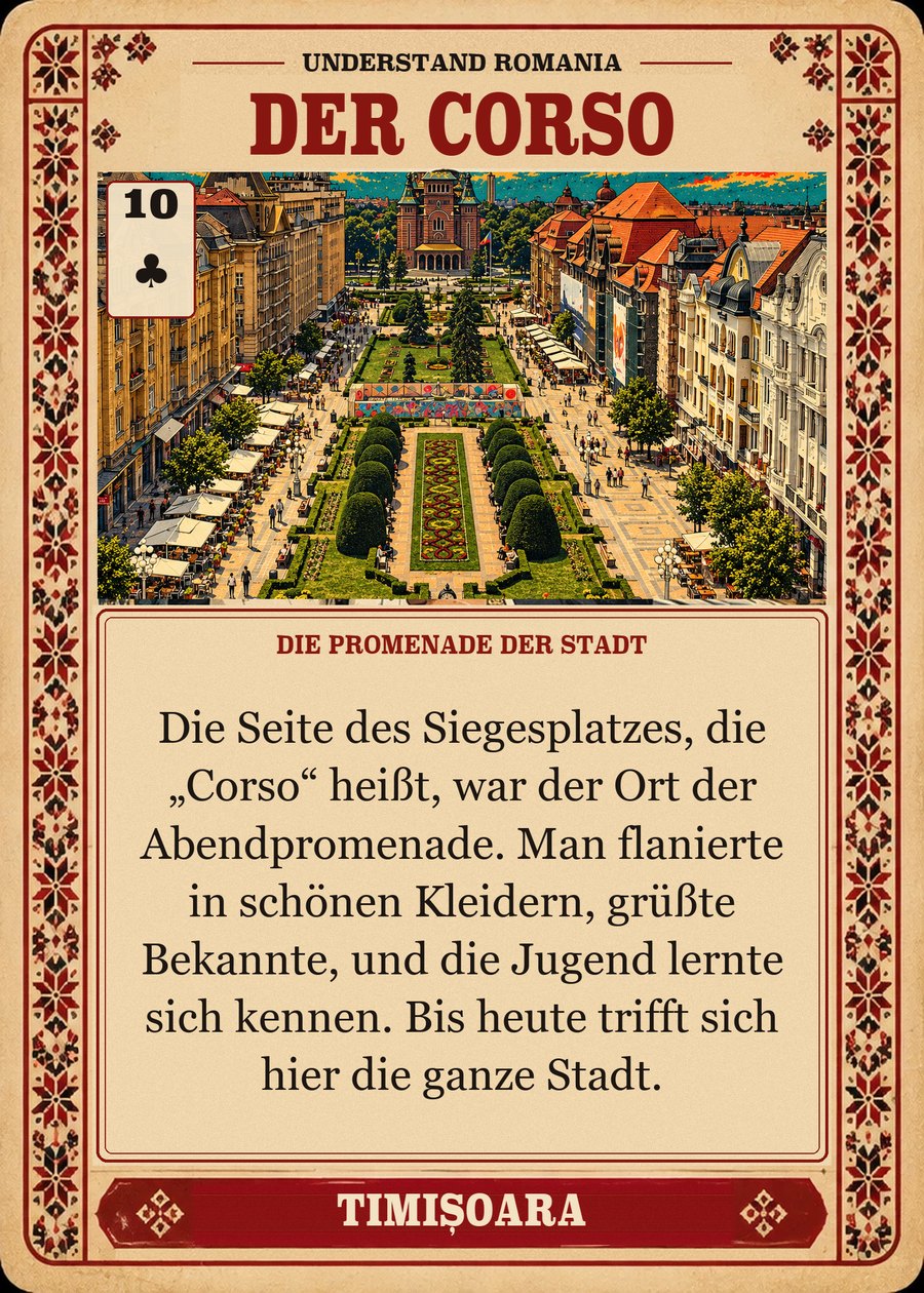 DER CORSO — die Promenade der Stadt. Die Seite des Siegesplatzes, die „Corso“ heißt, war der Ort der Abendpromenade. Man flanierte in schönen Kleidern, grüßte Bekannte, und die Jugend lernte sich kennen. Bis heute trifft sich hier die ganze Stadt.
