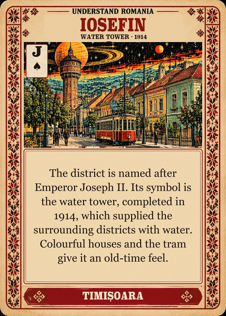 IOSEFIN — water tower · 1914. The district is named after Emperor Joseph II. Its symbol is the water tower, completed in 1914, which supplied the surrounding districts with water. Colourful houses and the tram give it an old-time feel.