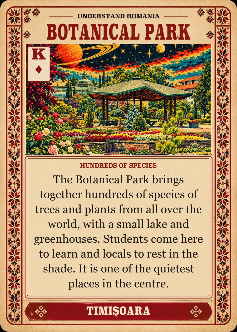 BOTANICAL PARK — hundreds of species. The Botanical Park brings together hundreds of species of trees and plants from all over the world, with a small lake and greenhouses. Students come here to learn and locals to rest in the shade. It is one of the quietest places in the centre.