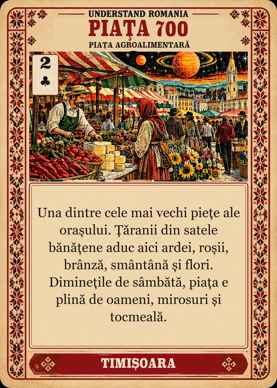 PIAȚA 700 — piața agroalimentară. Una dintre cele mai vechi piețe ale orașului. Țăranii din satele bănățene aduc aici ardei, roșii, brânză, smântână și flori. Diminețile de sâmbătă, piața e plină de oameni, mirosuri și tocmeală.