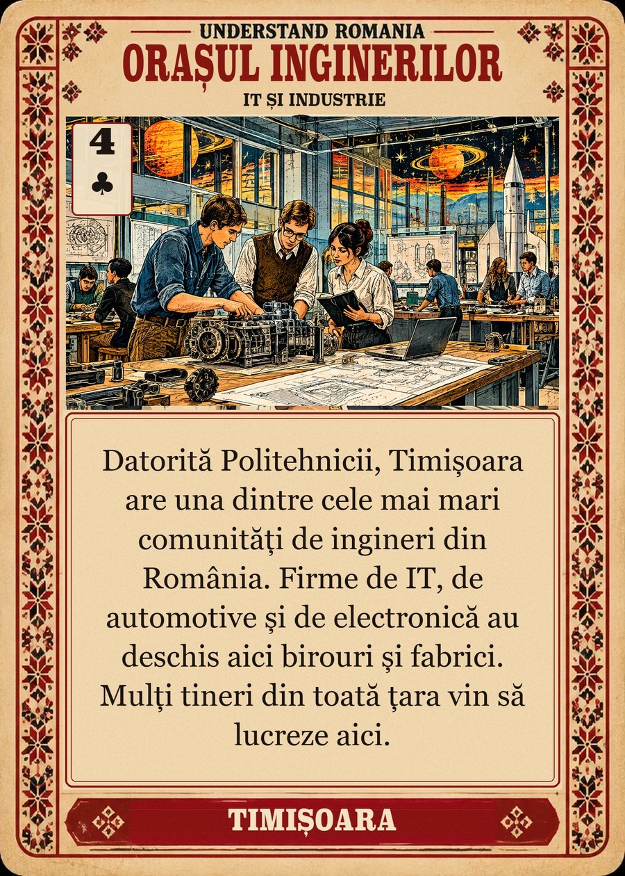 ORAȘUL INGINERILOR — IT și industrie. Datorită Politehnicii, Timișoara are una dintre cele mai mari comunități de ingineri din România. Firme de IT, de automotive și de electronică au deschis aici birouri și fabrici. Mulți tineri din toată țara vin să lucreze aici.