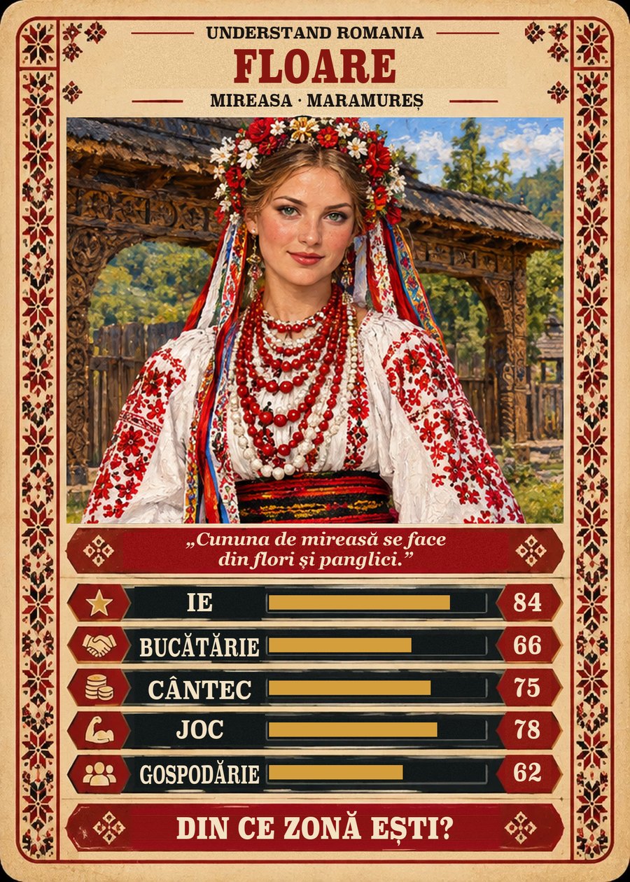 FLOARE — Mireasa · Maramureș. Cununa de mireasă se face din flori și panglici. (Ie 84, Bucătărie 66, Cântec 75, Joc 78, Gospodărie 62)