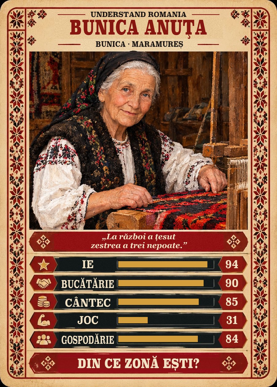 BUNICA ANUȚA — Bunica · Maramureș. La război a țesut zestrea a trei nepoate. (Ie 94, Bucătărie 90, Cântec 85, Joc 31, Gospodărie 84)