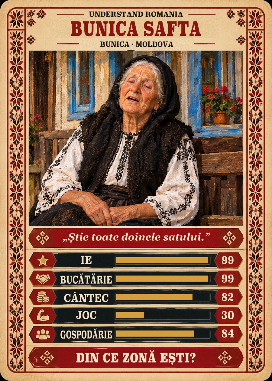 BUNICA SAFTA — Bunica · Moldova. Știe toate doinele satului. (Ie 99, Bucătărie 99, Cântec 82, Joc 30, Gospodărie 84)