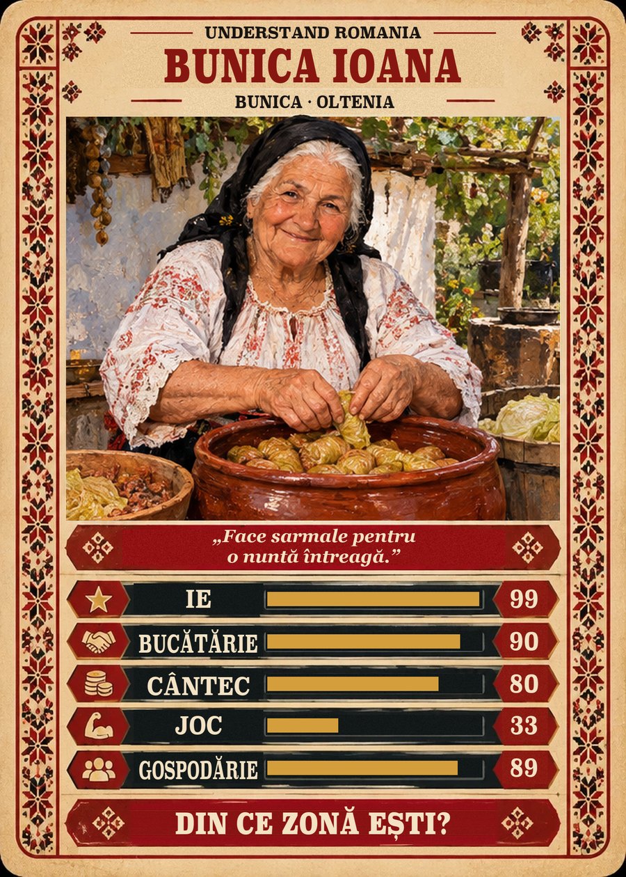 BUNICA IOANA — Bunica · Oltenia. Face sarmale pentru o nuntă întreagă. (Ie 99, Bucătărie 90, Cântec 80, Joc 33, Gospodărie 89)