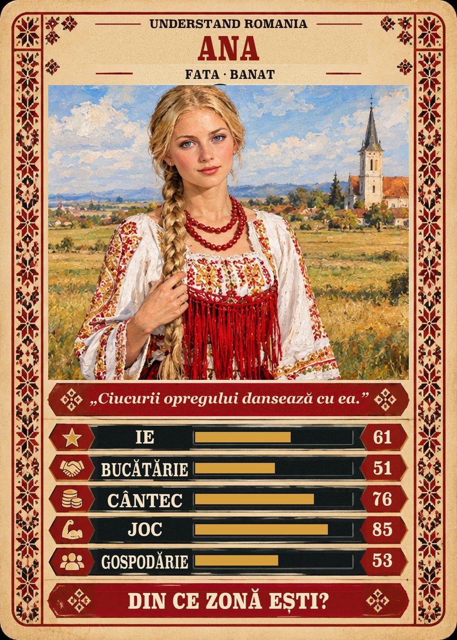 ANA — Fata · Banat. Ciucurii opregului dansează cu ea. (Ie 61, Bucătărie 51, Cântec 76, Joc 85, Gospodărie 53)