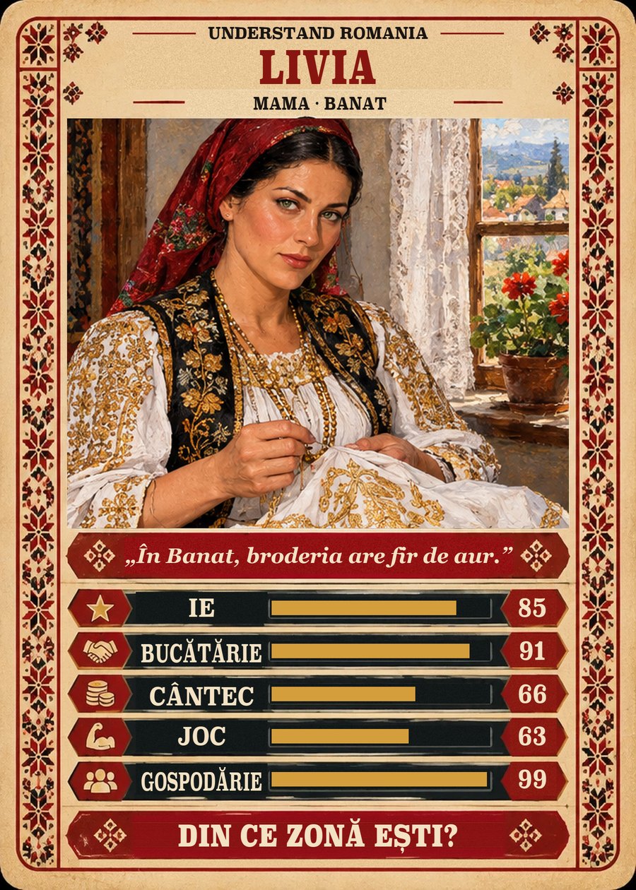 LIVIA — Mama · Banat. În Banat, broderia are fir de aur. (Ie 85, Bucătărie 91, Cântec 66, Joc 63, Gospodărie 99)
