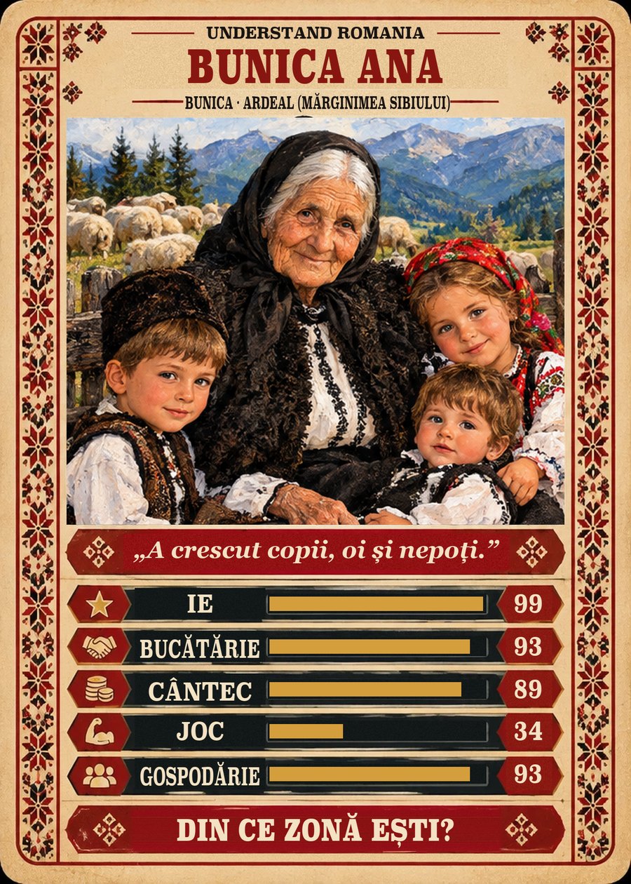 BUNICA ANA — Bunica · Ardeal (Mărginimea Sibiului). A crescut copii, oi și nepoți. (Ie 99, Bucătărie 93, Cântec 89, Joc 34, Gospodărie 93)