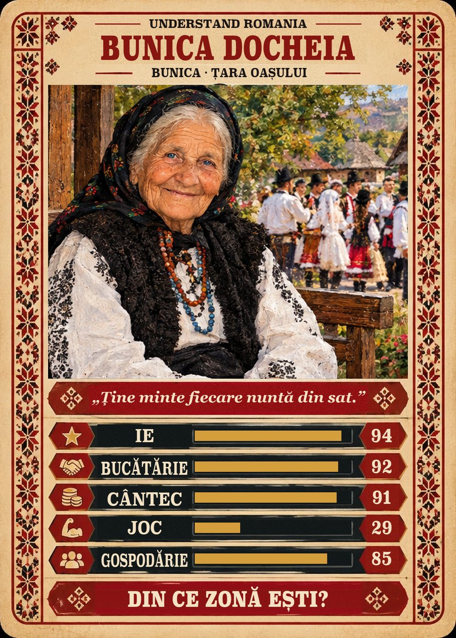 BUNICA DOCHEIA — Bunica · Țara Oașului. Ține minte fiecare nuntă din sat. (Ie 94, Bucătărie 92, Cântec 91, Joc 29, Gospodărie 85)
