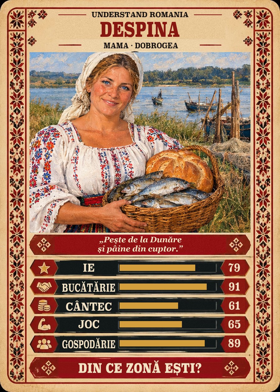 DESPINA — Mama · Dobrogea. Pește de la Dunăre și pâine din cuptor. (Ie 79, Bucătărie 91, Cântec 61, Joc 65, Gospodărie 89)